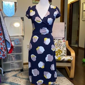 Boden Navy and Yellow Wrap Floral Midi Dress